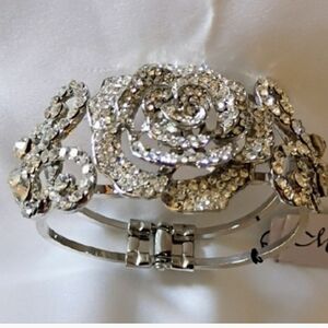 Mariell Silver Crystal Floral Hinged Bracelet
